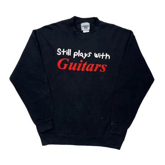 Vintage Still Plays Guitar Lee Sweatshirt - Large Black Cotton