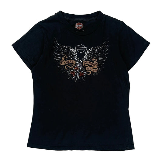 Vintage Motorcycles Harley Davidson Studded T-Shirt - Large Black Cotton