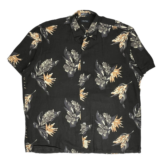 Nautica Floral Hawaiian Shirt - XL Black Linen