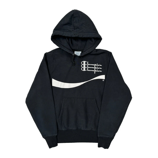 Coca Cola Champion Graphic Hoodie - Medium Black Cotton Blend