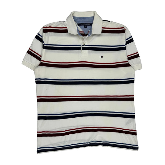 Tommy Hilfiger Striped Polo Shirt - XL White Cotton