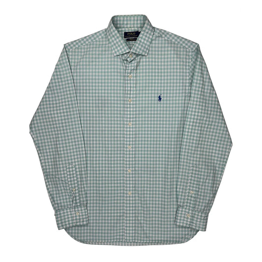 Slim Fit Polo By Ralph Lauren Checked Shirt - Large Green Cotton