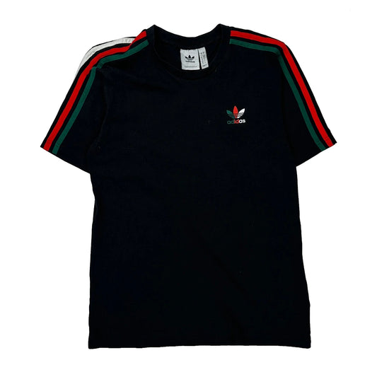 Adidas Striped T-Shirt - Small Green Cotton