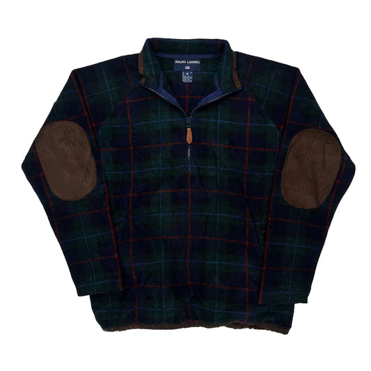 Vintage Ralph Lauren Polo Sport Checked Fleece 1/4 Zip - Small Green Polyester