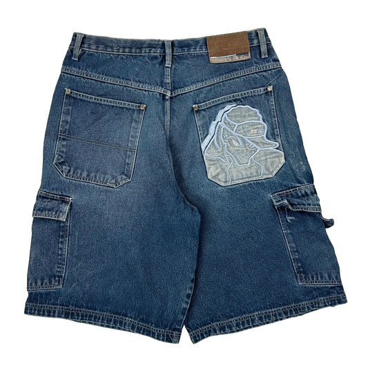 Aeropostale Baggy Cargo Denim Shorts - 33W 11L Blue Cotton