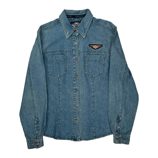 An American Legend Harley Davidson Graphic Denim Shirt - Large Blue Denim