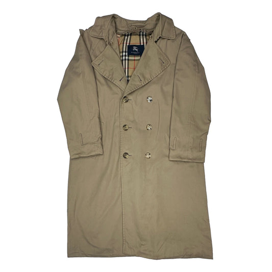 Burberry Checked Double Breasted Trench Coat - XL Beige Cotton