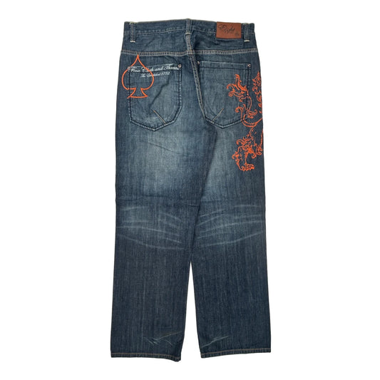 Spade And Lion Embroidery Eight Jeans - 34W 33L Blue Cotton