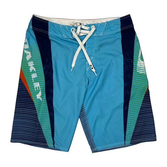 Oakley Striped Sport Shorts - 32W 10L Blue Polyester