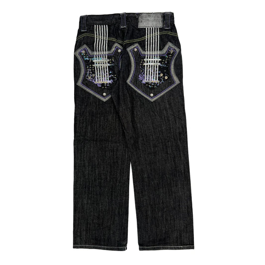 Delf Graphic Jeans - 30W 30L Black Cotton