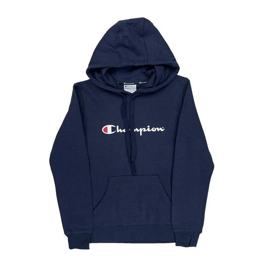 Champion Spellout Hoodie - Small Navy Cotton
