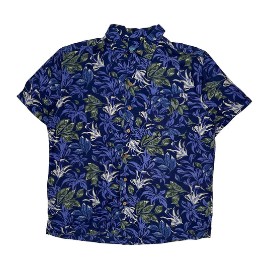 Tropicool Floral Hawaiian Shirt - Large Blue Cotton