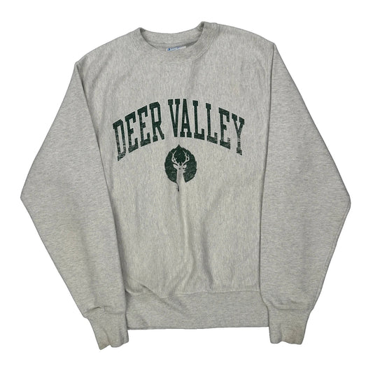 Vintage Deer Valley Champion College Sweatshirt - Small Grey Cotton