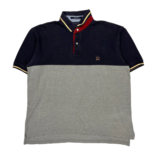 Tommy Hilfiger Striped Polo Shirt - Large Grey Cotton
