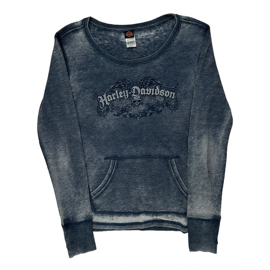 Grand Canyon Harley Davidson Graphic Long Sleeve T-Shirt - Medium Blue Cotton