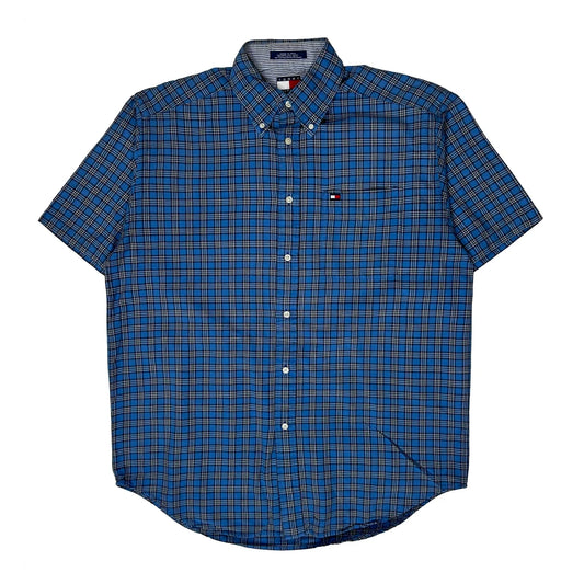 Vintage Tommy Hilfiger Checked Short Sleeve Shirt - Medium Blue Cotton