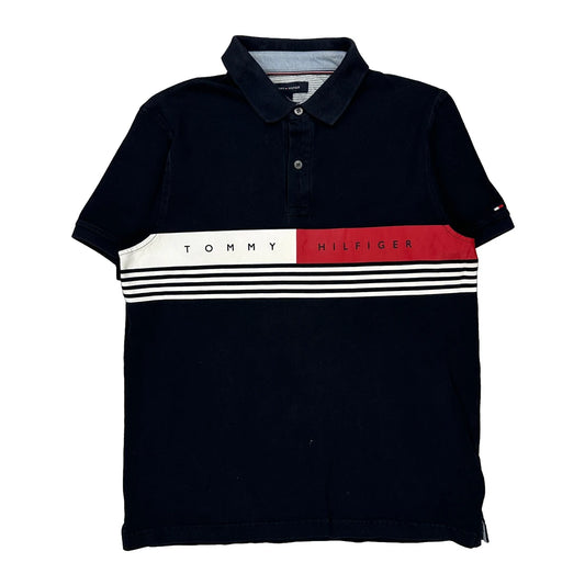 Tommy Hilfiger Striped Polo Shirt - Medium Navy Cotton