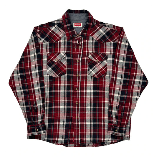 Wrangler Checked Flannel Shirt - Large Red Cotton