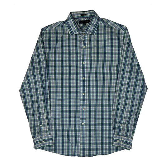 Vintage Tommy Hilfiger Slim Fit Shirt - Large Green Cotton