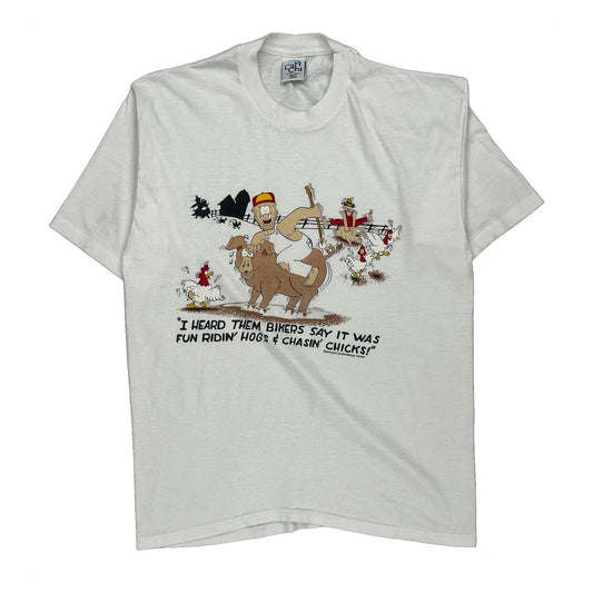 Humorous Graphic Cal Cru Cartoon T-Shirt - Large White Cotton