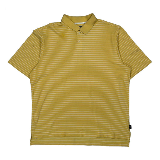 Vintage Adidas Striped Polo Shirt - XL Yellow Polyester