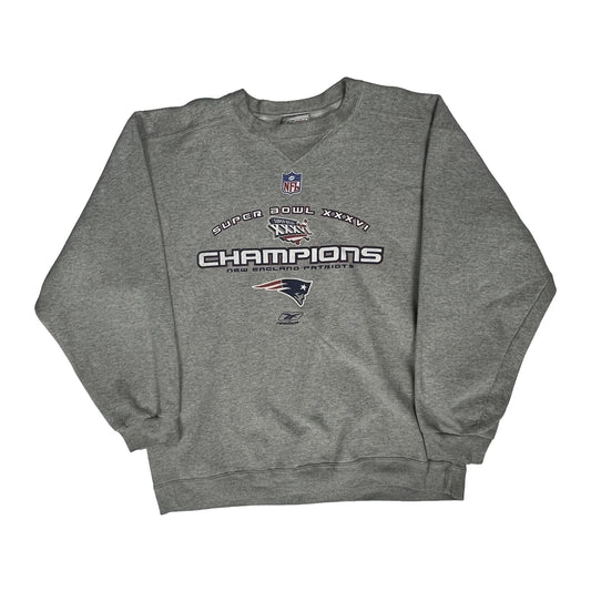 New England Patriots Reebok Nfl Sweatshirt - Large Grey Cotton Blend