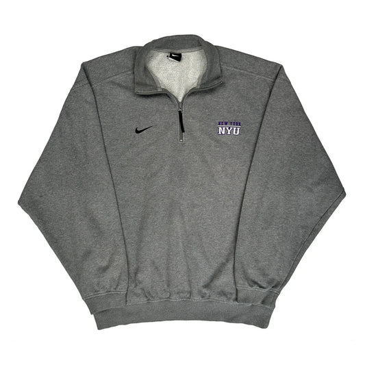 Vintage New York University Nike 1/4 Zip - Large Grey Cotton Blend
