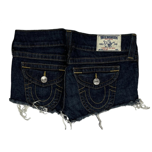 True Religion Mini Denim Shorts - 27W UK 4 Dark Wash Denim
