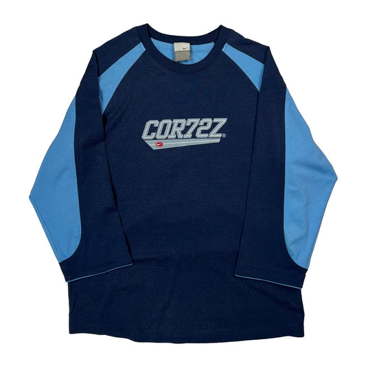 Vintage Cortez Nike Graphic Long Sleeve T-Shirt - Large Blue Cotton