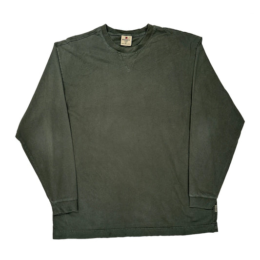 Faded Woolrich Blank Long Sleeve T-Shirt - Large Green Cotton