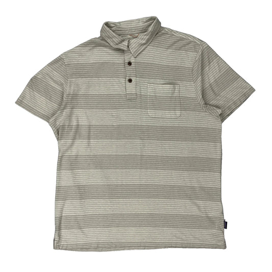 Patagonia Striped Polo Shirt - XL Beige Cotton