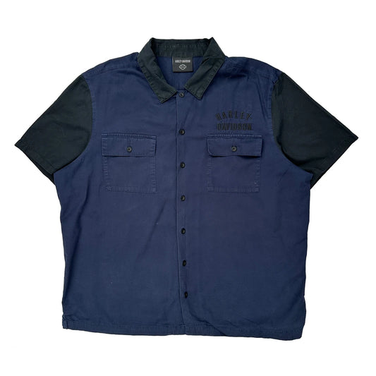 Harley Davidson Two Tone Short Sleeve Shirt - 2XL Blue Cotton