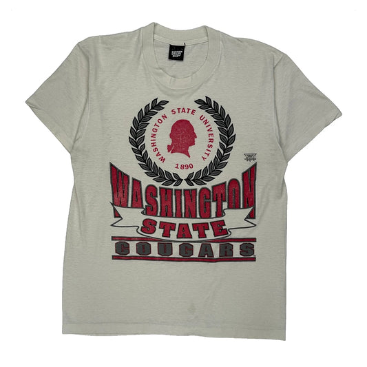 80S Screen Stars Washington State T-Shirt - Large White Cotton Blend