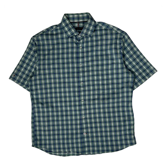 Vintage Tommy Hilfiger Checked Short Sleeve Shirt - Medium Blue Cotton