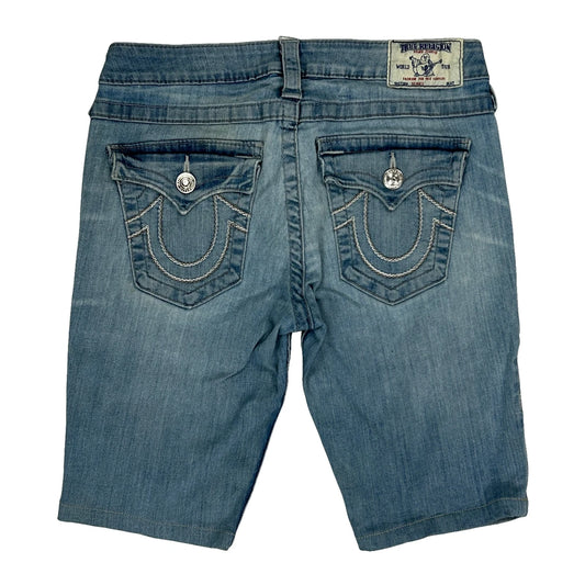 True Religion Contrast Stitch Denim Shorts - 28W UK 8 Light Wash Denim