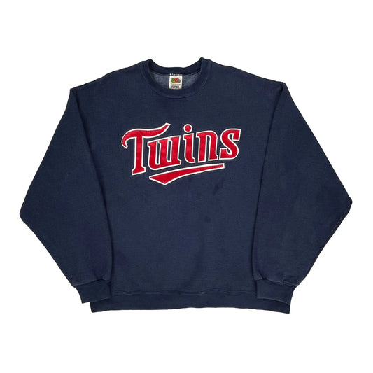 Twins Fruit Of The Loom Spellout Sweatshirt - XL Navy Cotton