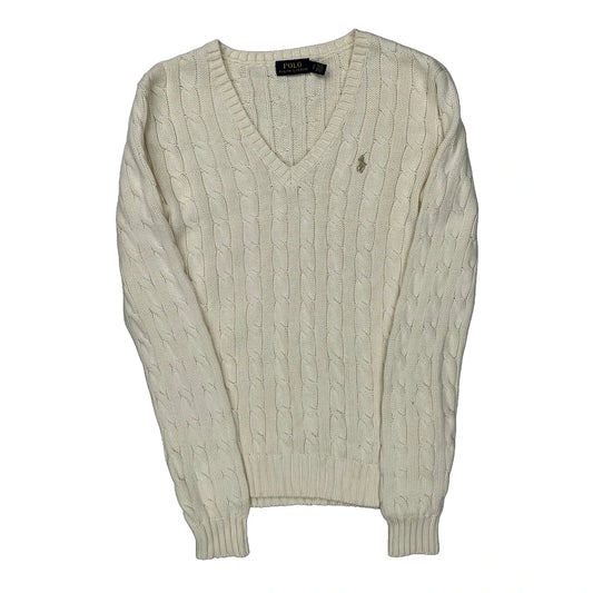 Polo By Ralph Lauren V-Neck Jumper - Small Cream Cotton
