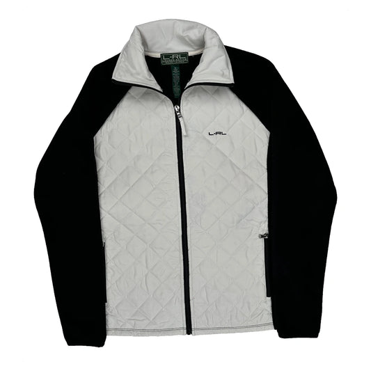 Vintage Ralph Lauren Quilted Fleece Jacket - Medium Black & White Polyester