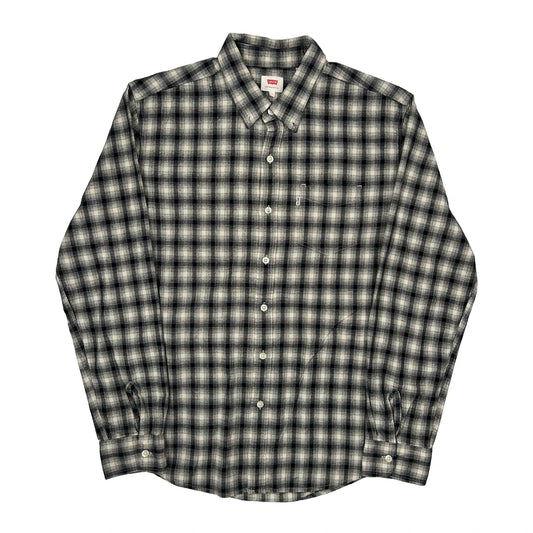 Vintage Levis Checked Flannel Shirt - Large Gray Cotton