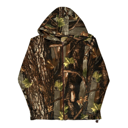 Vintage Unbranded Camo Fleece Jacket - Large Brown Polyester