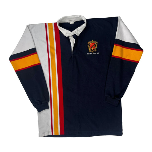 Vintage School Crest - Year 10 Class Of 2023 Australian Striped Rugby Shirt - Large Navy Cotton