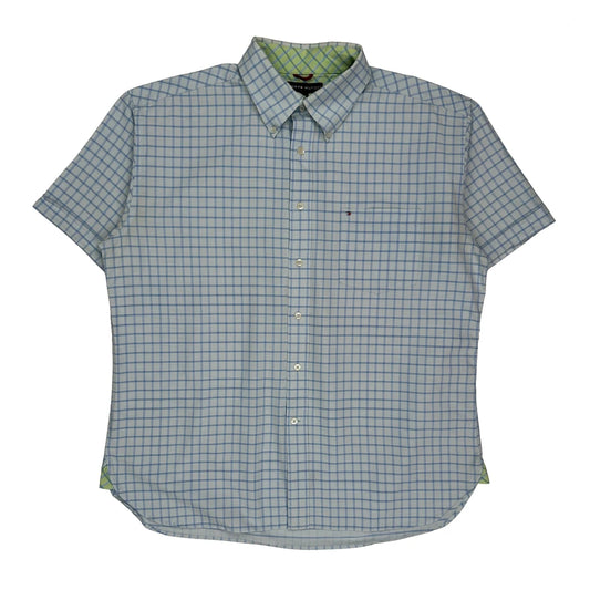 Vintage Tommy Hilfiger Checked Short Sleeve Shirt - XL Blue Cotton