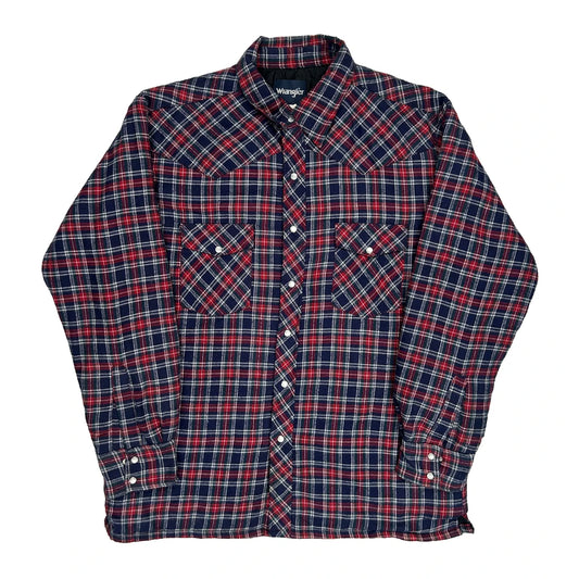 Wrangler Checked Flannel Shirt - Large Red Polyester Blend