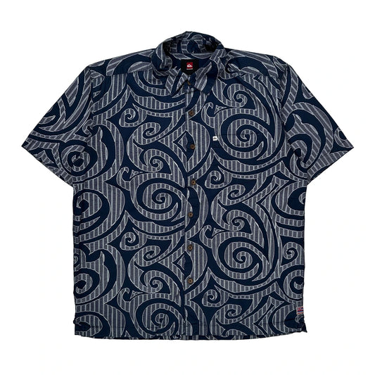 Quiksilver Hawaiian Shirt - Medium Blue Cotton