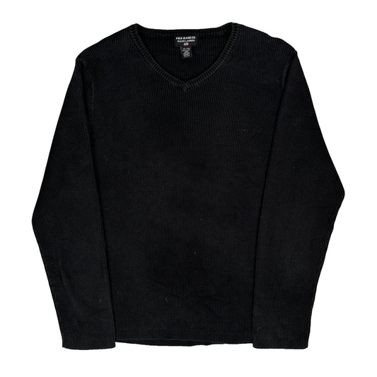 Ralph Lauren Thermal Ribbed Knit Long Sleeve T-Shirt - XL Black Cotton