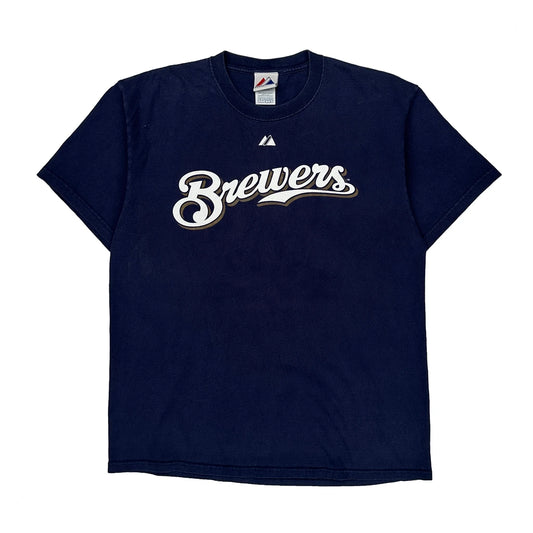 Brewers Majestic Mlb T-Shirt - Large Navy Cotton