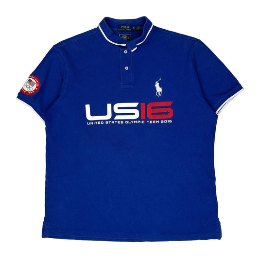 United States Olympic Team Polo By Ralph Lauren Graphic Polo Shirt - XL Blue Cotton
