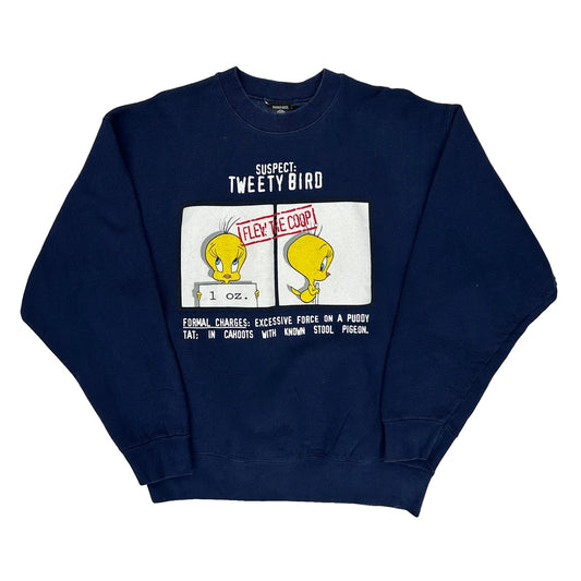 Tweety Bird Graphic Warner Bros Cartoon Sweatshirt - Large Blue Cotton