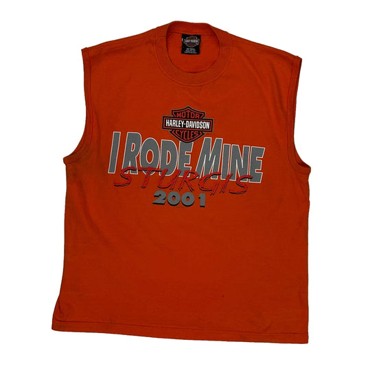 Sturgis Rally 2001 Harley Davidson Graphic T-Shirt - Large Orange Cotton