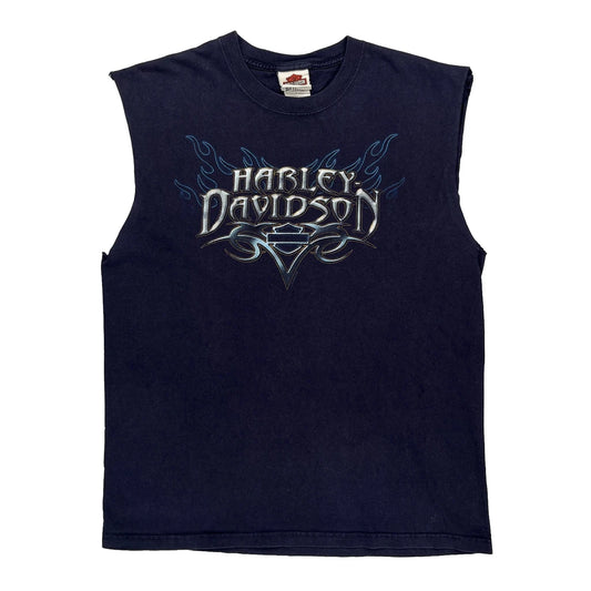 Bald Eagle Harley Davidson Graphic Vest - Large Navy Cotton